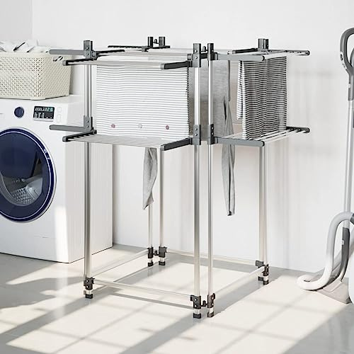 Kaloriko Tvätttork aluminium hopfällbar 107 x 107 x 120 cm med 33 m hänglängd, platsbesparande torkställ för lägenhet, balkong, badrum, källare, vikbar vingtork för kläder, handduk, strumpa