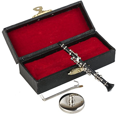 Dselvgvu Miniature Clarinet with Stand and Case Mini Musical Instrument Clarinet Replica Collectible Figurines Dollhouse Accessories Model Home Decoration Display Ornament (3.11)