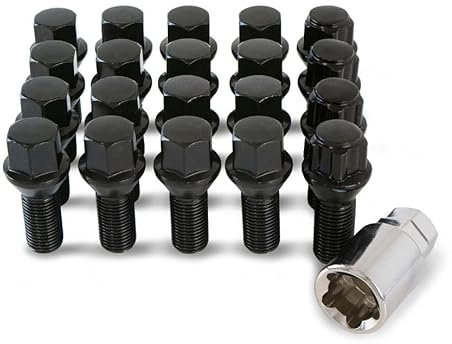 16 x Black Wheel Bolts & 4 x Locking Nuts for Renault Trafic Genuine & Aftermarket Alloy Wheels - 16BM14B+B14B249
