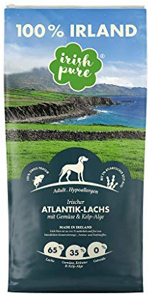 Irish Pure Hypoallergenes Trockenfutter Adult | 12kg | Atlantik-Lachs mit Kelp-Alge & Gemüse | Hoher Fleischanteil | Getreidefrei | Sensitiv | Hundetrockenfutter | Für alle Rassen