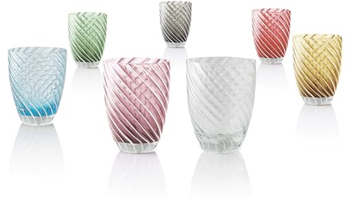 Italesse Set 6 Bicchieri Vertigo Tumbler Mix in Vetro Soffiato Colorato – 380 ml – Design Artigianale
