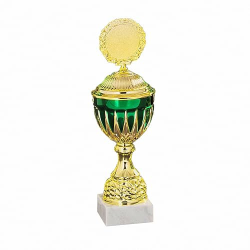 Henecka Pokal Serie Heidi, Gold-grün, mit Wunschgravur und auswählbarem Sport-Emblem, Größe 28,5 cm