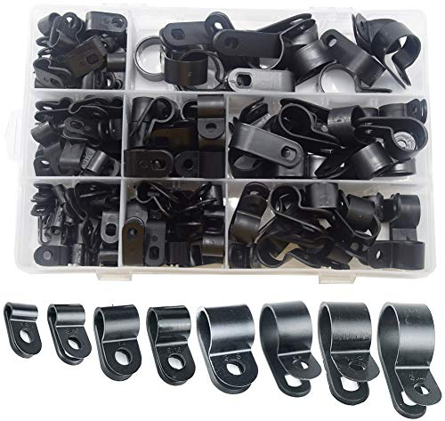 CEEYSEE 160 Pezzi Fermacavi,R-tipo Cavo Clip Fascetta Nylon tipo P fermacavi 8 misure 1/8, 3/16, 1/4, 5/16, 3/8, 1/2, 5/8, 3/4 Nero