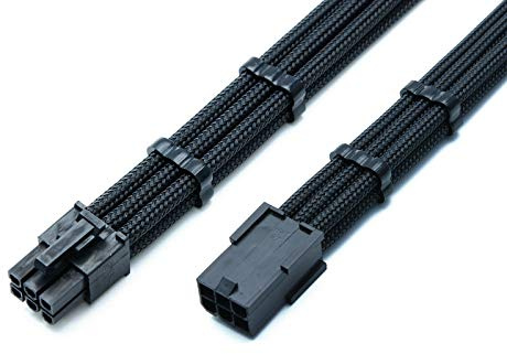 Shakmods 6 Pin PCIE GPU Graphics Card Sleeved Extension Cable 30cm + 2 Cable Combs (Full Black)