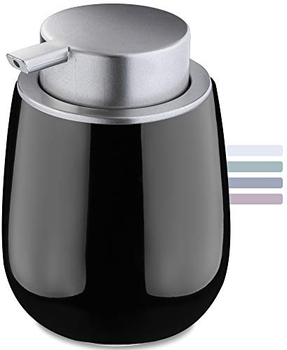 KADAX tvåldispenser av keramik, dispenser med plastpump, lotionsplugg för badrum, kök, 12,5 x 9,5 cm, flytande tvåldispenser, diskmedelsdispenser, glänsande, rund (svart)