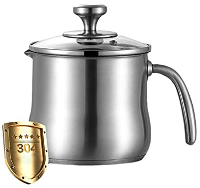 KLLKR 1.8 Quart Stainless Steel Milk Pot with Pour Spout, Saucepan with Lid, No Coating, Reinforced Stainless-Steel Handle for Boiling Milk, Sauce, Gravies