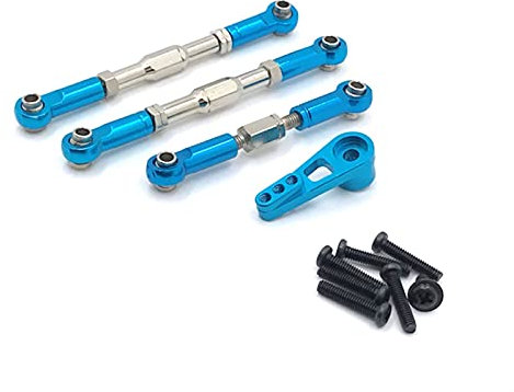 YZSM Rc Car Accessories Metal Steering Rocker Rod Linkage With Serve Arm For Wltoys 1/12 12402 RC Car Upgrade Parts Universal (Color : BLUE)