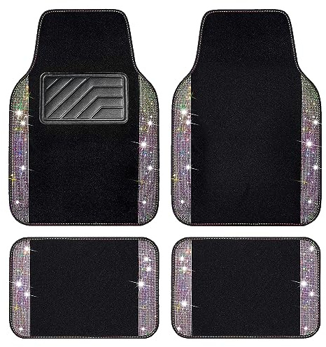 CAR PASS Bling Diamante Alfombrillas para Coche, Universal Impermeable para Piso automóvil, tapete Brillante con Purpurina, Almohadilla talón PVC Antideslizante para SUV, sedán, Camiones(Multicolor)