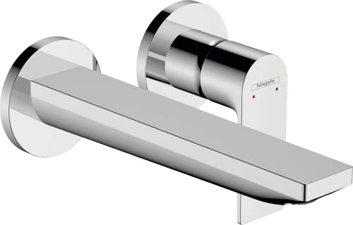hansgrohe Rebris E miscelatore da incasso per lavabo, rubinetto per lavabo bagno per montaggio a parete con bocca di erogazione 20,5 cm e scarico non bloccabile, risparmio idrico, cromo