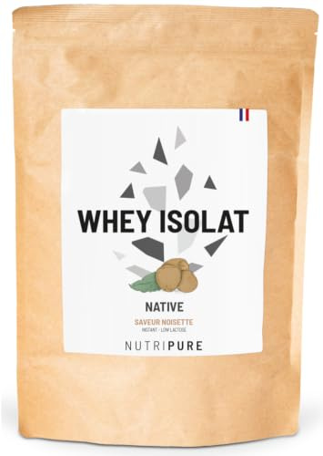 Nutripure - Proteína Whey Isolate Nativa - 26g por Dosis - Avellana - 750g | Desarrollo Muscular, Aumento de Masa y Definición - 21% BCAA, 44% EAA - En Polvo - 25 Porciones - Fabricado en Francia