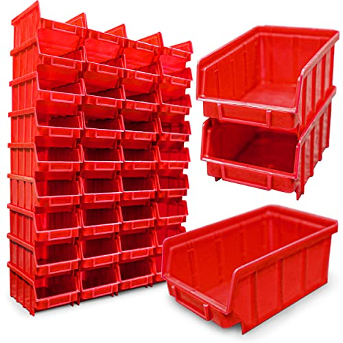 40x Stapelboxen Rot Größe 2 für Werkstatt Garage Sichtlagerboxen (LxBxH) 175x103x76mm Lagerboxen rote Sichtlagerkästen zur Kleinteile Aufbewahrung Stapelbox PP
