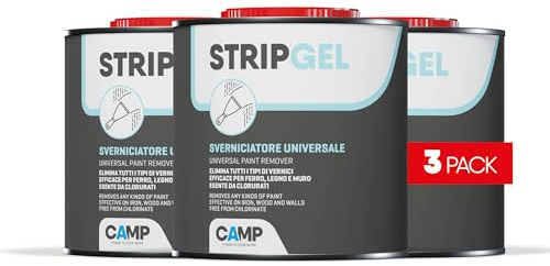 CAMP Stripgel - Sverniciatore per Legno Metallo Ferro e Altre Superfici, Formula in Gel Pronta all'Uso Ideale per Rimuovere Ogni Tipo di Vernice - Adatto per Superfici Verticali e Orizzontali, 3x750ml