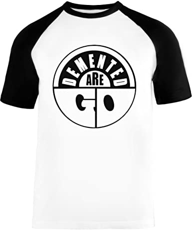 Demented Are Go Unisex Baseball T-Shirt Kurze Ärmel Herren Damen Weiß Schwarz