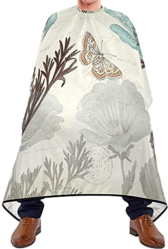 Frisierumhang Vintage Aquamarine Blume Mit Schmetterling Salon Umhang Waschbar Friseur Schneiden Umhang Einstellbar Salon Cape Für Erwachsene Kinder Hair Design 140X170Cm