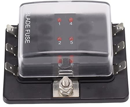 Auto-Sicherungskastenhalter, Sicherungskasten DC32V ATC ATO Flachsicherungsblock, Wasserdichter Marine-Sicherungsblock mit LED-Anzeige für Autos und Schiffe, Sicherungshalter (6
