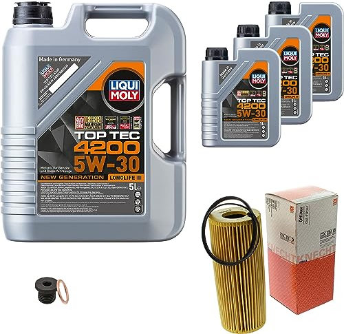 Inspektionspaket Wartungspaket Filterset mit 8 L Motoröl Top Tec 4200 5W-30, Ölfilter, Verschlussschraube