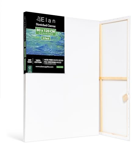 Elan Keilrahmen Leinwand 80x120, 3er Set Leinwände zum Bemalen 280g/m² | 3er-Set 80x120 CM, 100% Baumwolle Leinwand zum Bemalen, Säurefrei, Dreifach Grundiert für Acrylfarben, Gouachefarben
