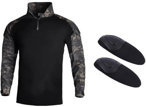 ZMIN Uniform Set Paintball Anzüge Arbeitskleidung Hosen Militär Pads Taktische Kampfhemden Cargo Hosen Tarnanzug black camo shirts S