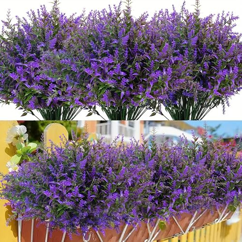 LuckyCao 16Bündel Lavendel künstliche Blumen Außen Kunstblumen wie echt UV-Kunstpflanzen künstliche Pflanzen Wetterfeste Balkonpflanzen Blumenstrauß für Innen Outdoor Balkon Garten