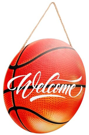 IMIKEYA Welcome Basketball Hanging Plaque Sports Welcome Sign for Doors and Walls Basketball Decor for Home Bedroom Living Room