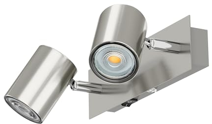 ledscom.de Wandspot WAIKA, zweiflammig, mit Schalter, edelstahl matt, inkl. GU10 LED (warmweiß, je 7,6W, 1103lm, 33°)
