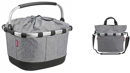 KlickFix Klick-Fix Unisex – Erwachsene Carrybag Gt, Grau, 24 Liter & 0309TS Unisex-Adult Bikebasket Oval S (Lenker Adapter) Reisenthel Korb, Twist Silver