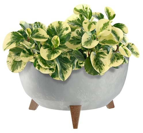 KADAX Maceta Decorativa de Plástico con Soporte Integrado, Macetero con Tres Patas de Imitación Madera para Interior y Exterior (Hormigón Gris, 39.5 cm)