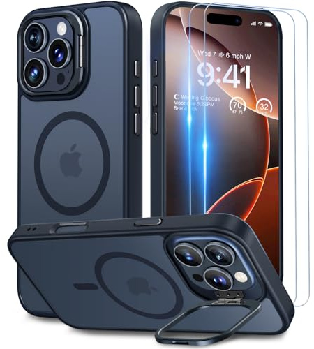 Beeasy for iPhone 16 Pro Max Case MagSafe Phone Case with 2 Screen Protectors and Stand, Military Shockproof Protective Slim Cover, Case for iPhone 16 Pro Max 6.9 Inch, Translucent Black