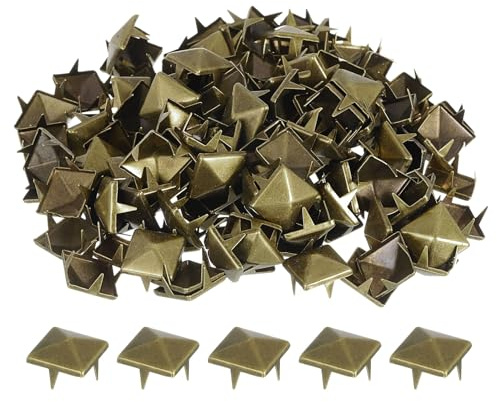 QUARKZMAN 80pcs Tachuelas de Pirámide Cuadrado, 10mm Remaches de Punta Cuadrada Tachuelas para Ropa Cuero Picos de Estilo Punk de Cobre para Cinturones Prendas Manualidades, Bronce