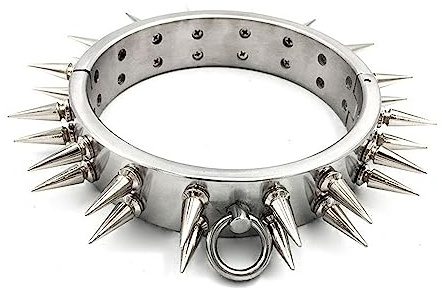 Edelstahl Metall Sex Halsreif/Halsband mit Dorn 2 Reihe Abnehmbare Spike 3 cm Höhe BDSM Bondage Halsfessel Sklaven Kragen Erotik Spiele Sexspielzeuge für Paare Männer Frauen,Silber,Mann