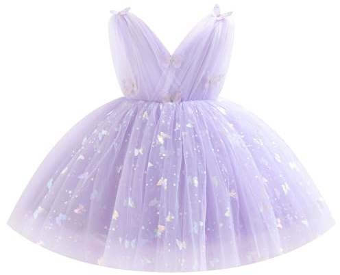 Bambino Bambine Farfalla Compleanno Vestito Senza Maniche Scollo A V Principessa Lucido Increspature Tulle Tutu Elegante Concorso Formale Partito di Nozze Vestito