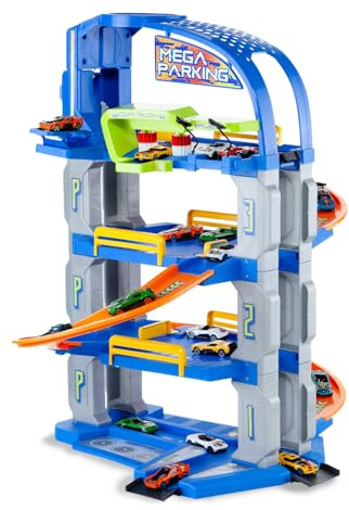 MOLTO | Parkhaus Blau für 4-stöckige Kinder mit automatischem Aufzug, Hubschrauberlandewaschanlage, Fettstation, Tankstelle | Kinderspielzeug | +3 Jahre