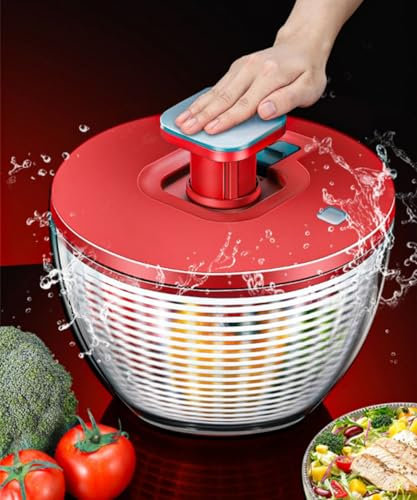 6L Salad Lettuce Spinner, Press Type Salad Spinner with Brake Button, Home Salad Spinner, Built In Drainage System, Lettuce Salad Spinner Large for Fresh, Crisp, Clean Salad, Veggie Fruit