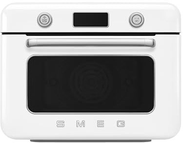 Smeg, Mini Horno Combinado COF01WHEU, 10 Funciones de Cocina, 33 Recetas Automáticas, Depósito Desmontable, Cocción al Vapor, Función de Descalcificación, Potencia 1800W, Blanco
