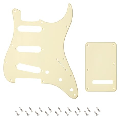 Banworks 1 Ply Strat SSS Pickguard 11-Hole Pickguard Scratch Plate with Backplate 6-Hole Trem Tremolo Cover Set for USA/Mexican Modern Style Standard Stratocaster ST JT/HB-08 Cream
