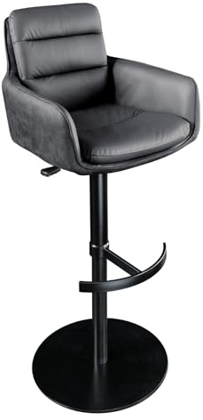 Barhocker BIG GEORGE 53cm - schwarz anthrazit - Echtleder Microfaser | höhenverstellbar, Auto-Return, Armlehnen, Fußablage, pflegeleichte Oberfläche, stabiler Tulpenfuß, optimaler Sitzkomfort
