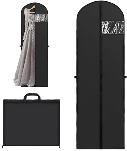 EVDZNA Kleidersack Lang, Schwarz, 60 x 180 cm, Faltbar, Reißverschluss, Transparent, Atmungsaktiv, Für Brautkleider, Abendkleider