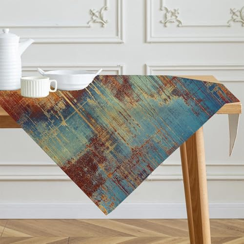 Tischdecke 85x85 cm Orange Bunt Modern Mittelläufer Kunst Gemälde Tischdecken Kurz Leinen Tisch Deko Abwaschbar Dekoration Aesthetic Tischdecke für Herbst Party Hochzeiten Feiertage Geburtstag