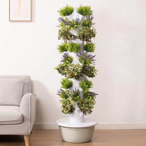 Tower Garden Hydrokultur-Anbausystem, 5/7/9 Etagen 20/28/36 Löcher Garten Hydrokultur Anbausystem Aeroponik Anbauset Aeroponics Growing Kit für Kräuter, Obst und Gemüse Indoor,5Layer