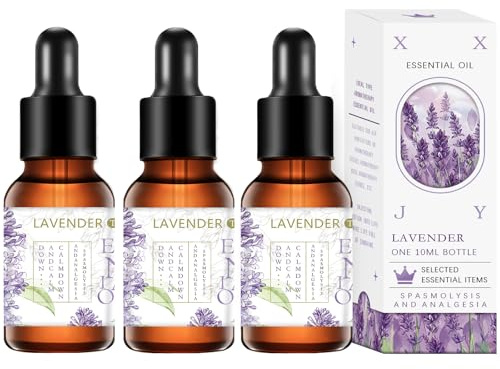 3 Flaschen Lavendelöl Ätherisches Öl Lavender Essential Oil Tropfer-Design 10ml/Flasche Zur Verwendung in Diffusoren, Luftbefeuchtern, Aromatherapie, Massage und Entspannung