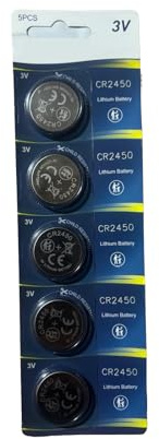 Sivitec 5x CR2450 2450 Lithium Battery 3V Coin Cell, 5-Pack High Capacity and Leak-proof