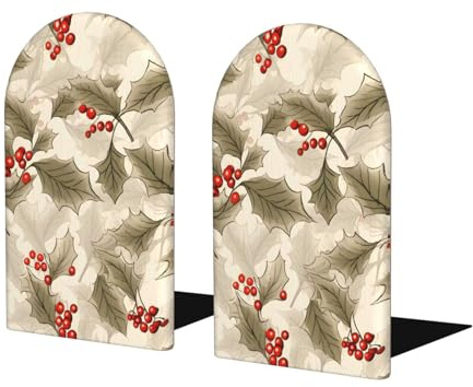 Cavizow Fermalibri decorativi retrò con foglie di agrifoglio per scaffali libri pesanti 2 pezzi antiscivolo in legno fermalibri per camera dei bambini casa ufficio scuola scrivania cucina