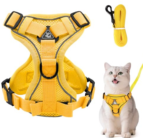 Harnais réglable anti-éclatement pour chat - Harnais souple - Taille S - Jaune