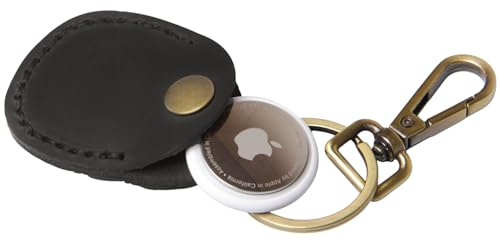 Nyckelring i 100 % äkta läder, kompatibel med Apple AirTag – premium handgjort AirTag-fodral med tryckknapp – repbeständig, säker och snygg AirTag-hållare för nycklar, väskor och husdjur (svart)