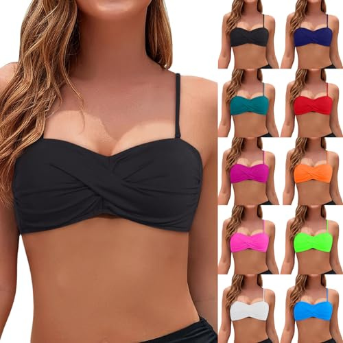 Bikini Reggiseno a Fascia Costume Bagno Top Donna Top Bikini Push Up Sexy Costume da Bagno Reggiseno Mare con Spalline Spaghetti Removable Costumi da Bagno Reggiseni Tinta Unita Spiaggia Bikini Nero