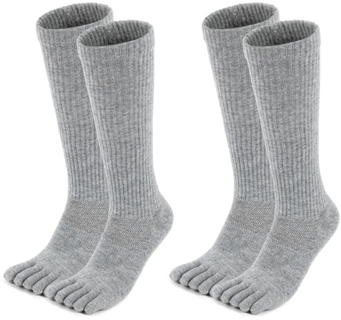 aomagic Zehensocken aus Merinowolle, für Damen und Herren, Wandersocken, gepolstert, Stiefelsocken mit Zehen, Yb2002#: grau (2 Paar), Medium