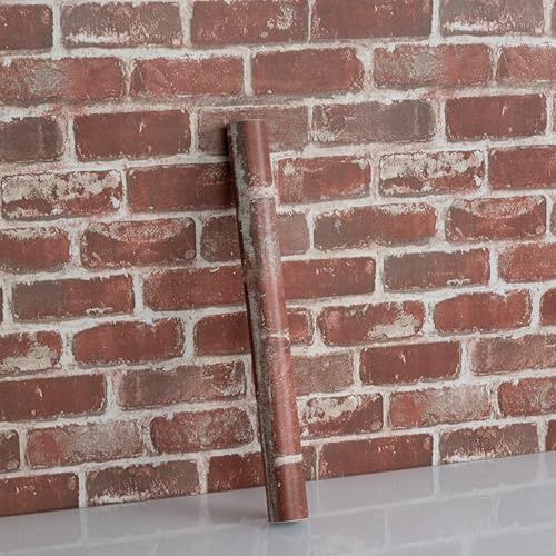 Hode Brick Effect Wallpaper Peel and Stick Wallpaper Vinyl Wrap for Wall | 45X300cm Red Brick Self Adhesive Wallpaper for Living Room Bedroom Kitchen Restaurant Wall Vinyl Covering Contact Paper