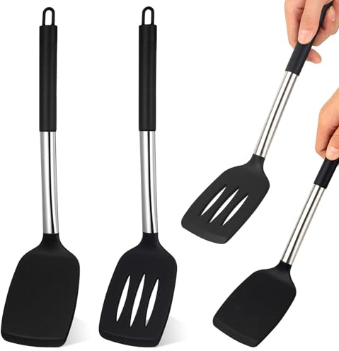 2 Pcs Silicone Spatulas for Cooking, Silicone Spatula Set, BPA Free Non Stick Slotted Spatula Set, Heat Resistant Slotted Turner for Baking Frying Cooking Flipping Eggs Pancake Spatulas