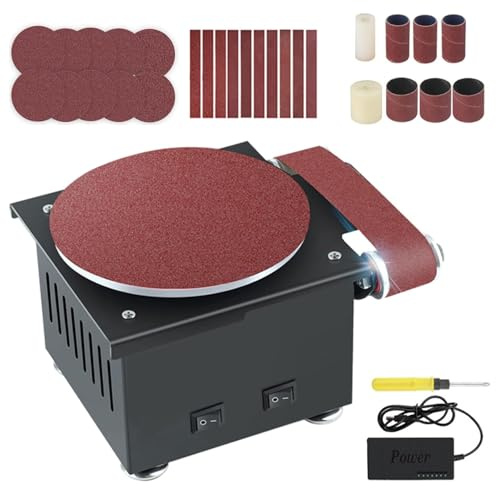 Mini Belt Disc Sander, 100W Electric Tabletop Belt Sanders with Sanding Disc/Belt, Desktop Polishing Machine, 7-Speed Adjustable Speed, For Wood, Metal, Stone and Scisso