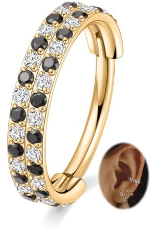 hengkaixuan 16G Schachbrettmuster Doppel Nasenring 316L chirurgischer Stahl Knorpel Helix Conch Ohrring Septum Schmuck Klappbares Segment Tragus Rook Daith Lobe Lippenpiercing 8 mm 10 mm